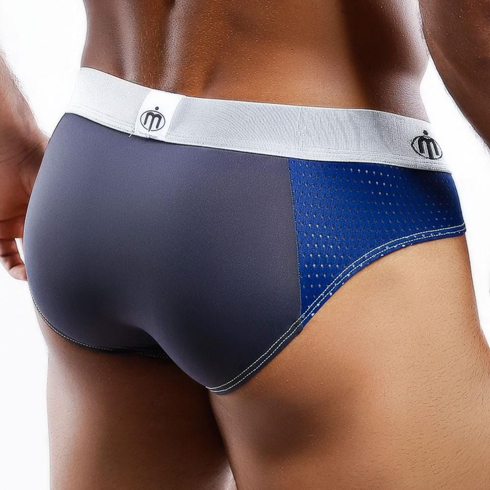 Intymen INT6141 Vibrant Attitude Bikini Brief in white and grey, showcasing stylish male lingerie design with contoured pouch.